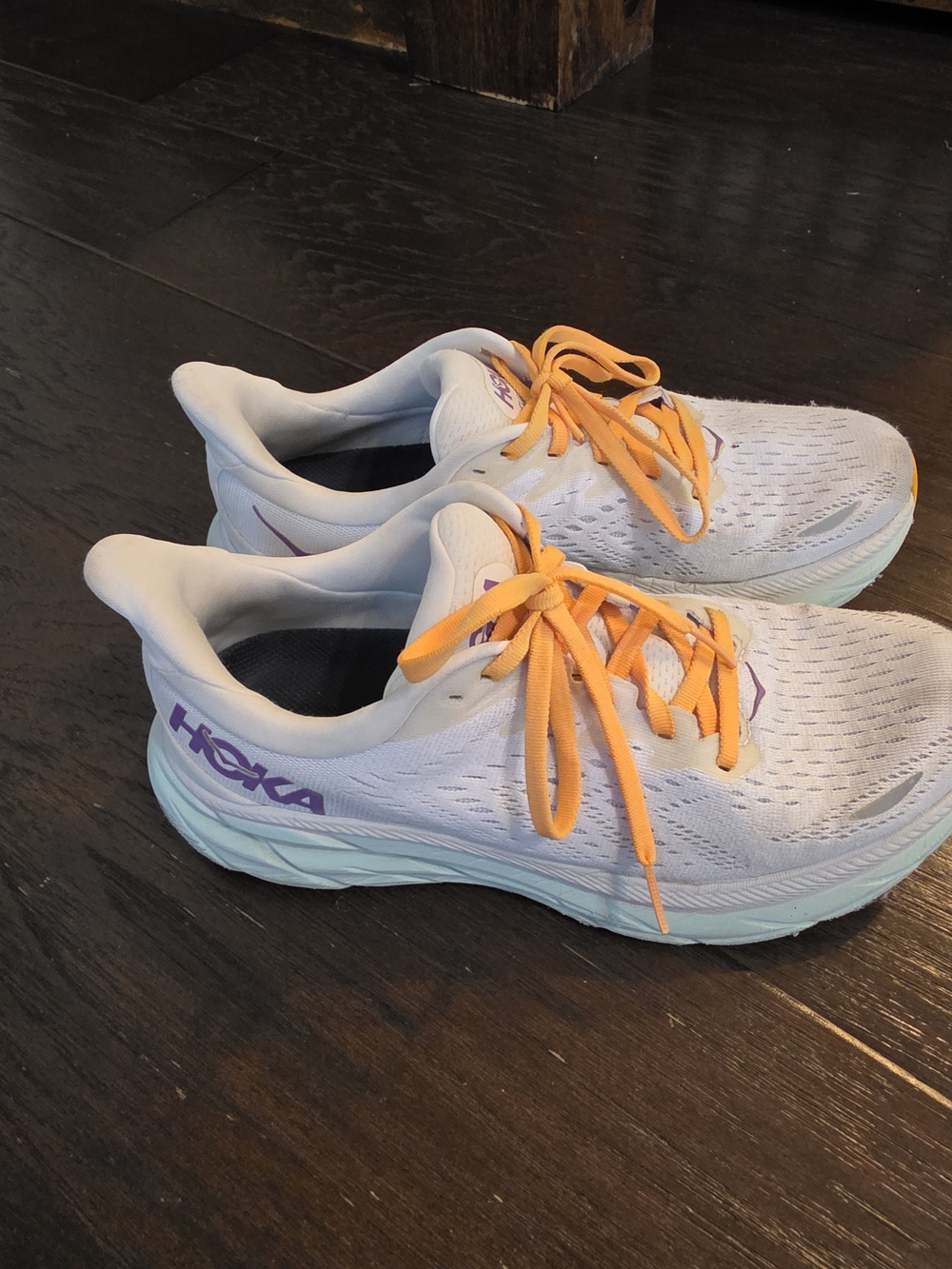 Hoka Athletic Running Shoes in White & Orange - Picture 3 of 8